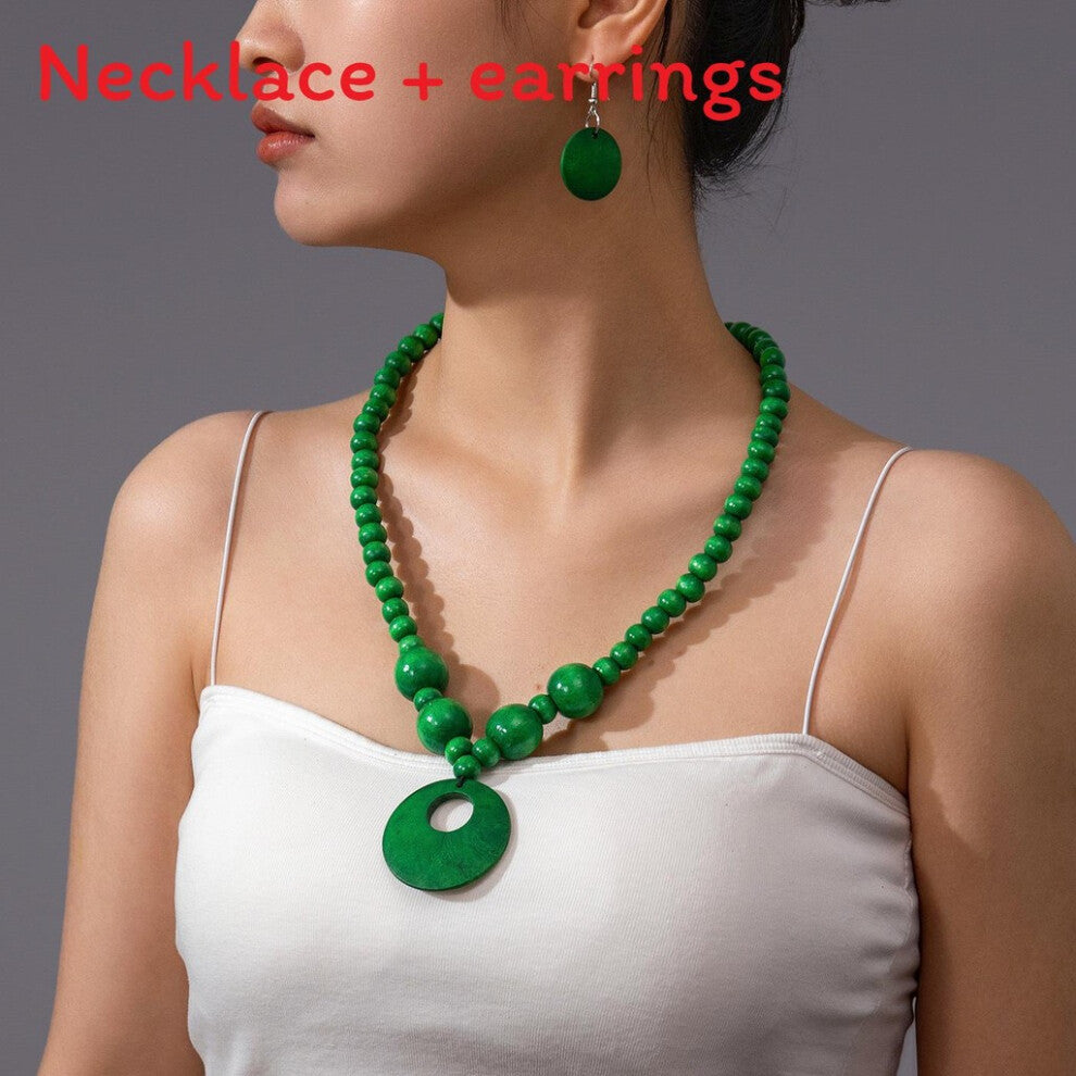 (Green) Retro European Wooden Bead Accessories With Pendant And For Earrings Women