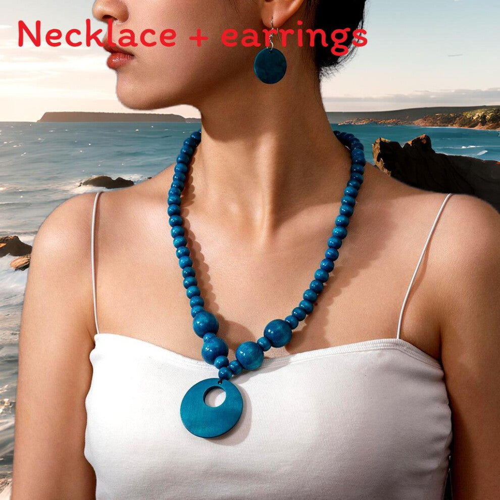 (PeacockBlue) Wooden European Retro Bead Accessories With Pendant And For Women Earrings