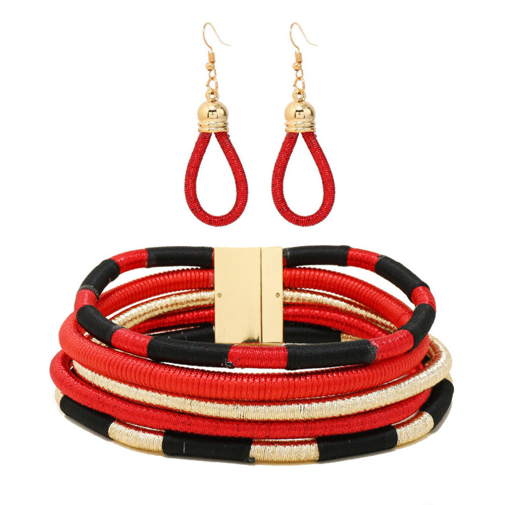 (Red) Jewelry African Flare Set With Electroplated Alloy Chains And Celestial Pattern Women For Accessories