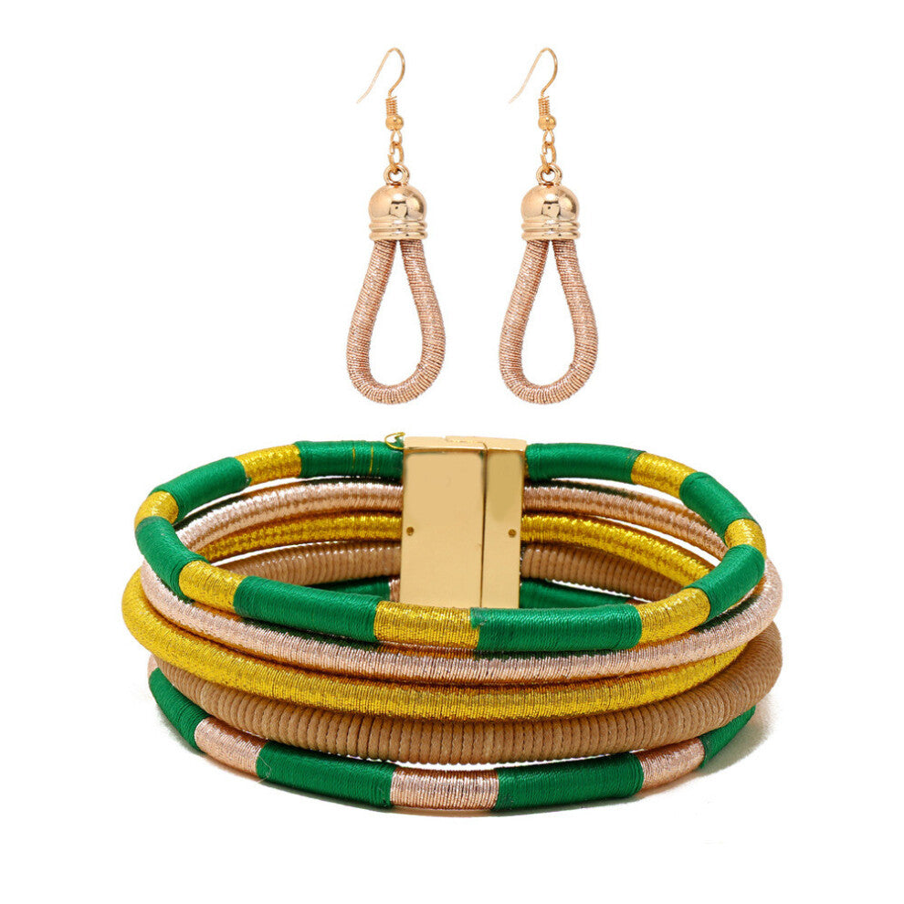 (Khaki) Jewelry African Flare Set With Electroplated Alloy Chains And Celestial Pattern Women For Accessories