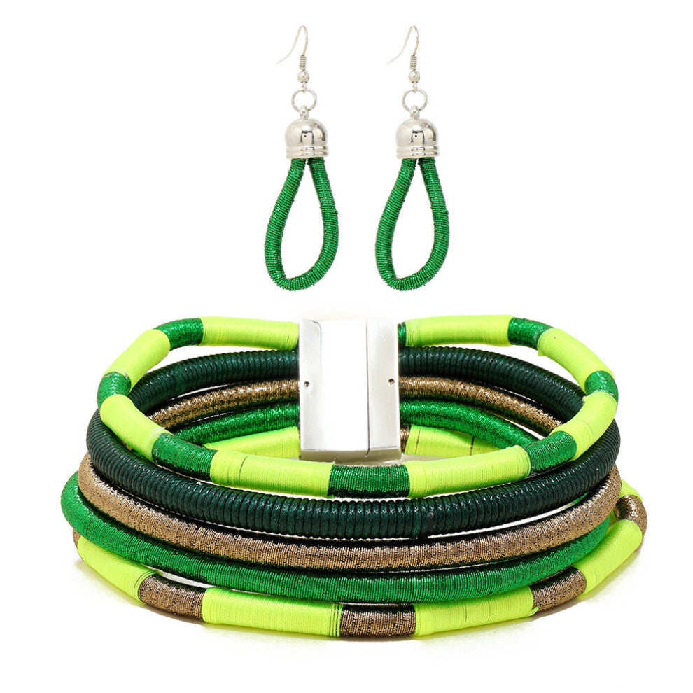 (Green) Flare Jewelry African Set With Electroplated Alloy Chains And Celestial Pattern Accessories Women For
