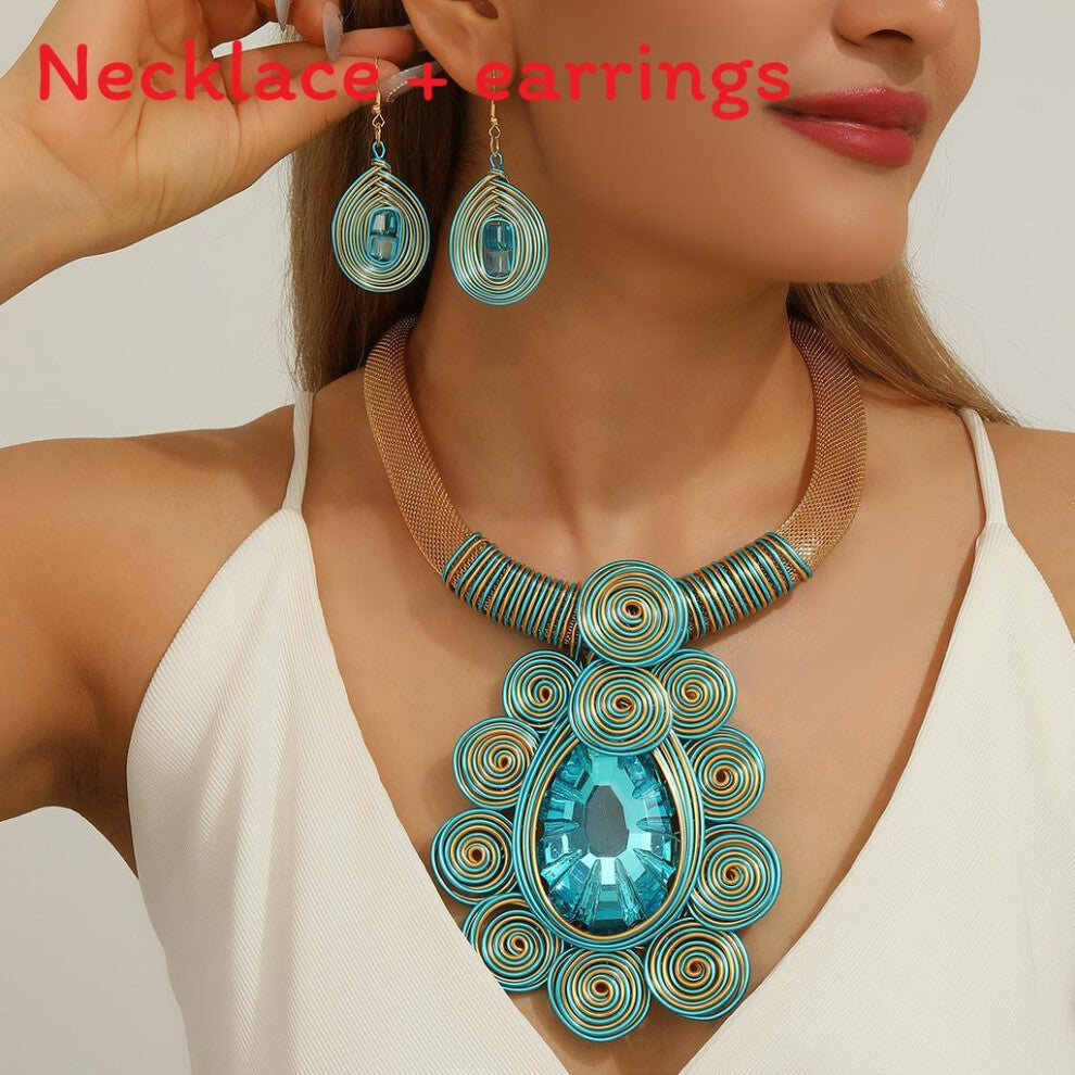 (LakeBlue) Set Jewelry Creative With Electroplated Crystal Accessories And Modern Style For Fashion Enthusiasts