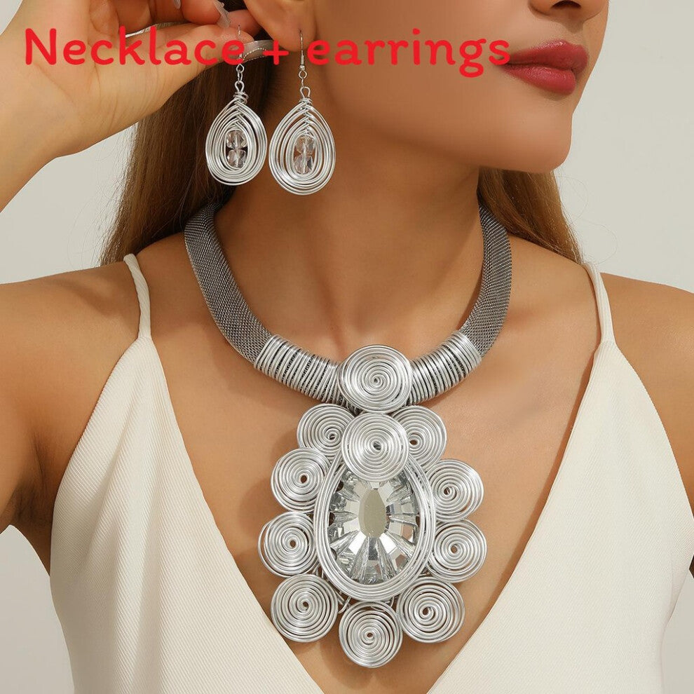 (Silver) Jewelry Set Creative With Electroplated Crystal Accessories And Modern Style For Fashion Enthusiasts