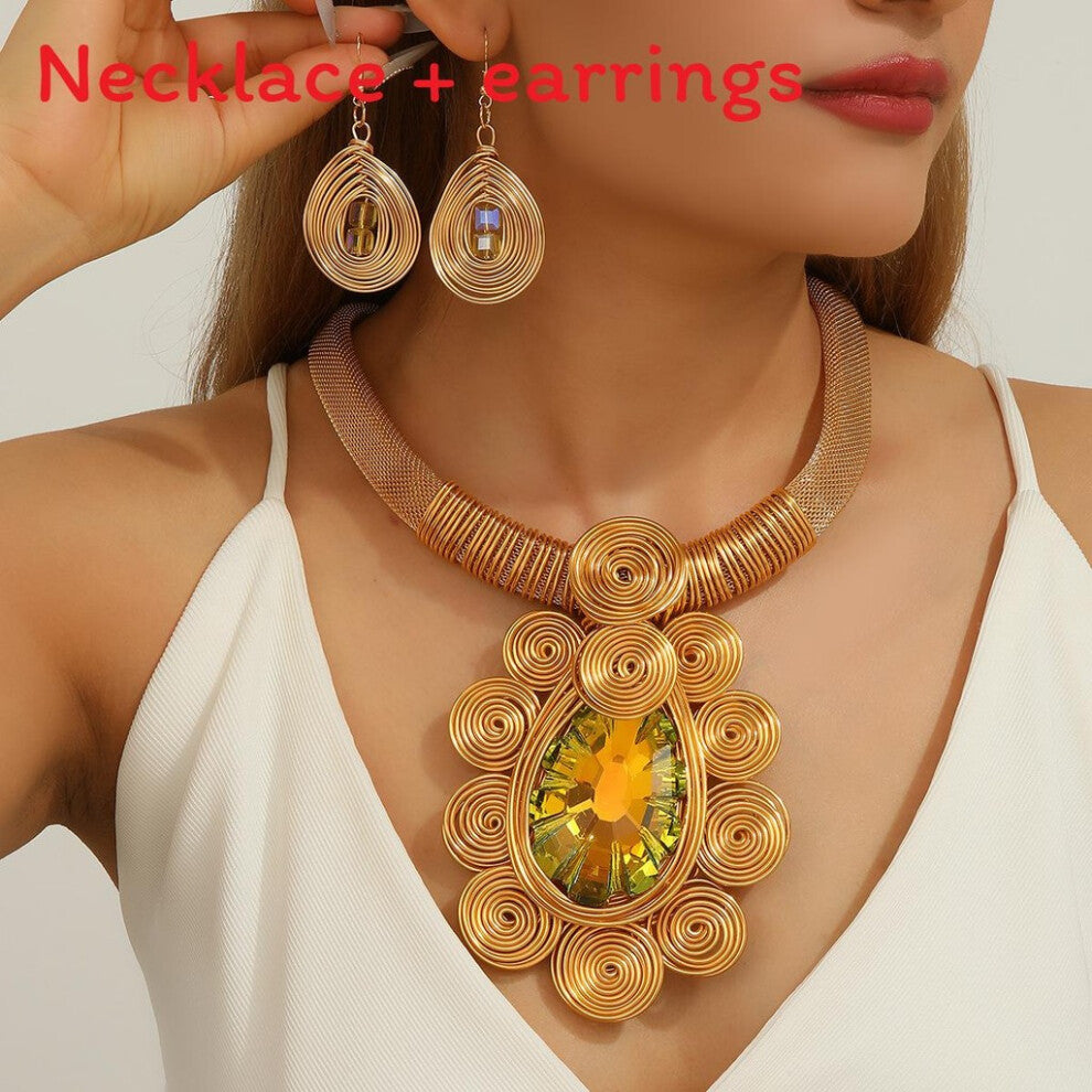 (Gold) Creative Set Jewelry With Electroplated Crystal Accessories And Modern Style Fashion For Enthusiasts