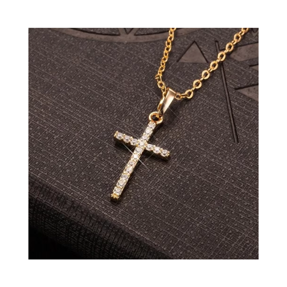(Sliver B) Cross Pendant Rhinestone Inlay Adjustable Necklaces Women Solid Color Solid Color Summer Pendant Necklace Jewellery Women