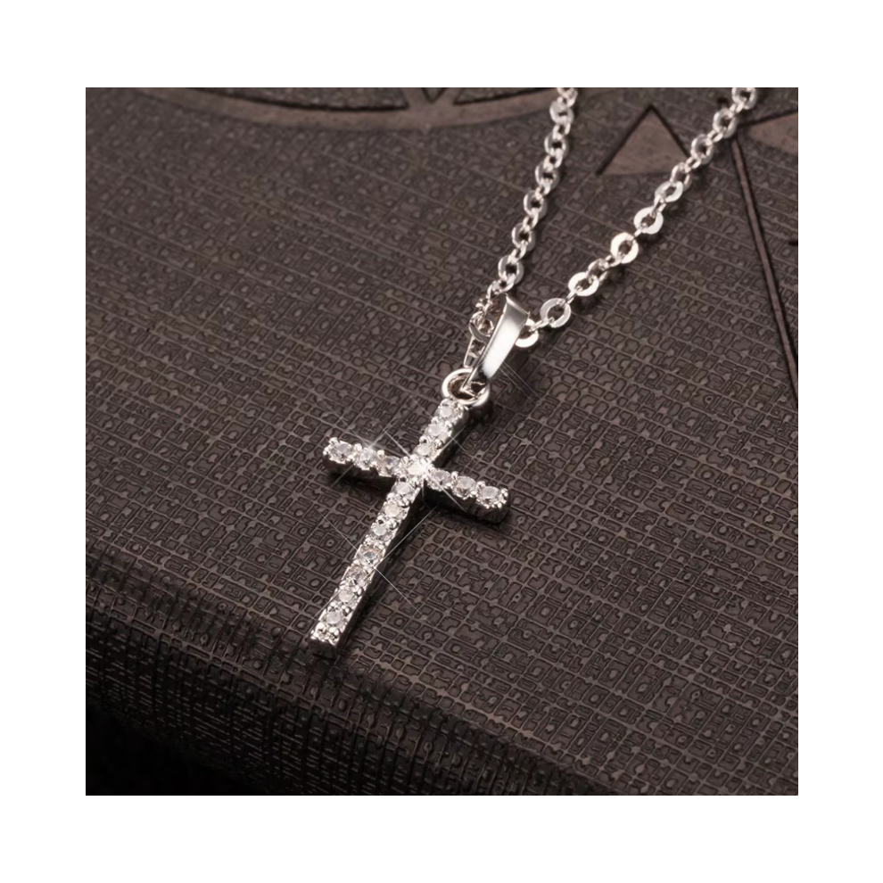 (Silver Plated) Cross Pendant Rhinestone Inlay Adjustable Necklaces Women Solid Color Solid Color Summer Pendant Necklace Jewellery Women