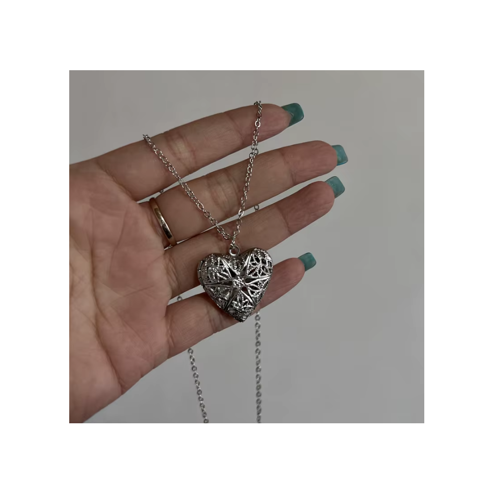 (04) Romantic Heart Locket Pendant Openable Female Silver Color Stainless Steel Photo Frame Charm Necklace for Women Men Jewelry Gift