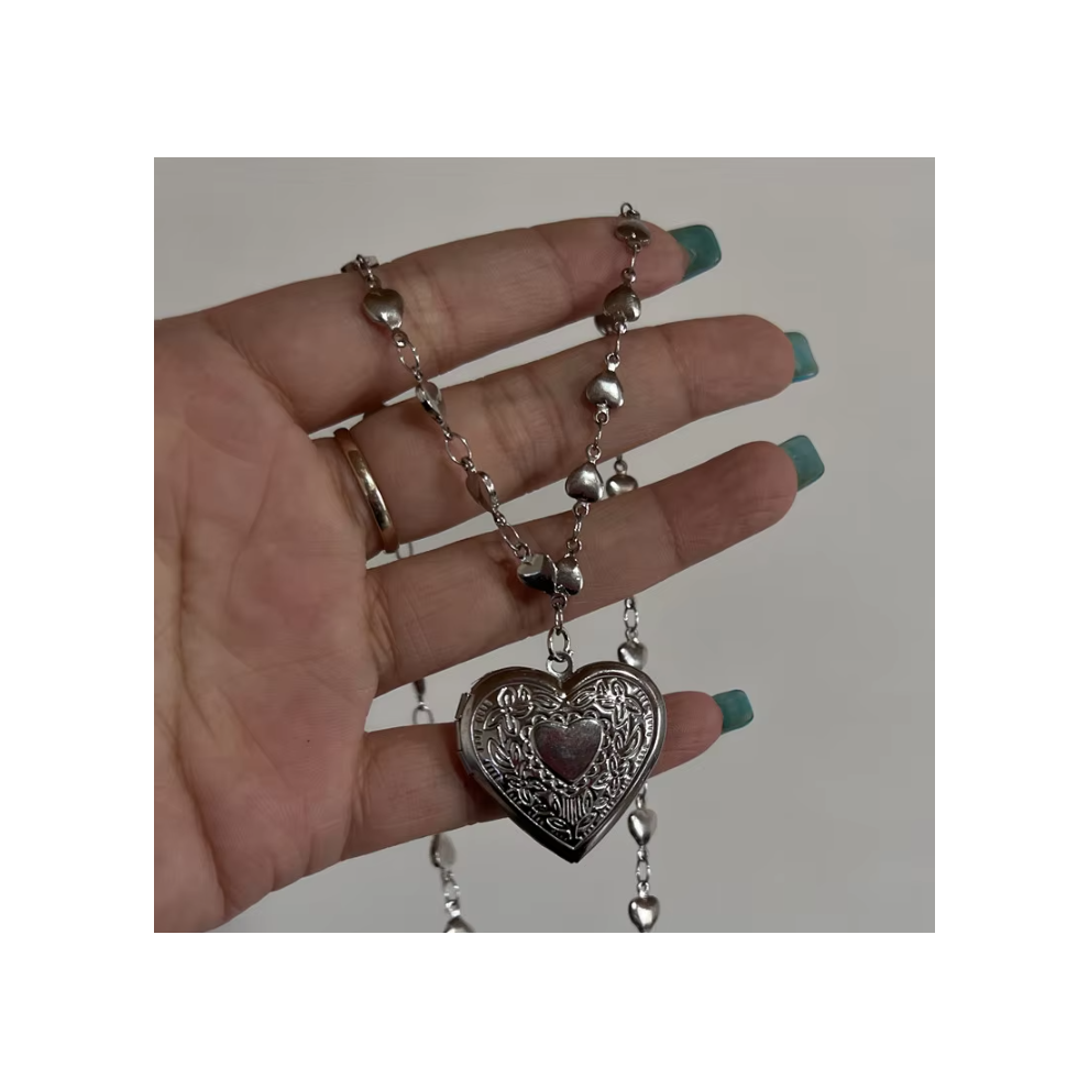 (01) Romantic Heart Locket Pendant Openable Female Silver Color Stainless Steel Photo Frame Charm Necklace for Women Men Jewelry Gift