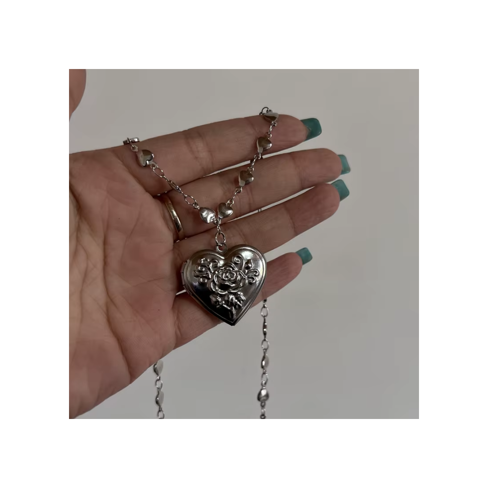 ( 02) Romantic Heart Locket Pendant Openable Female Silver Color Stainless Steel Photo Frame Charm Necklace for Women Men Jewelry Gift