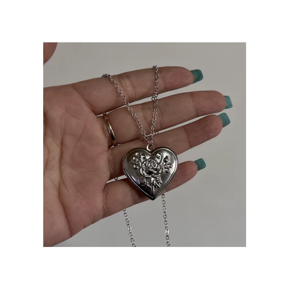 (06) Romantic Heart Locket Pendant Openable Female Silver Color Stainless Steel Photo Frame Charm Necklace for Women Men Jewelry Gift