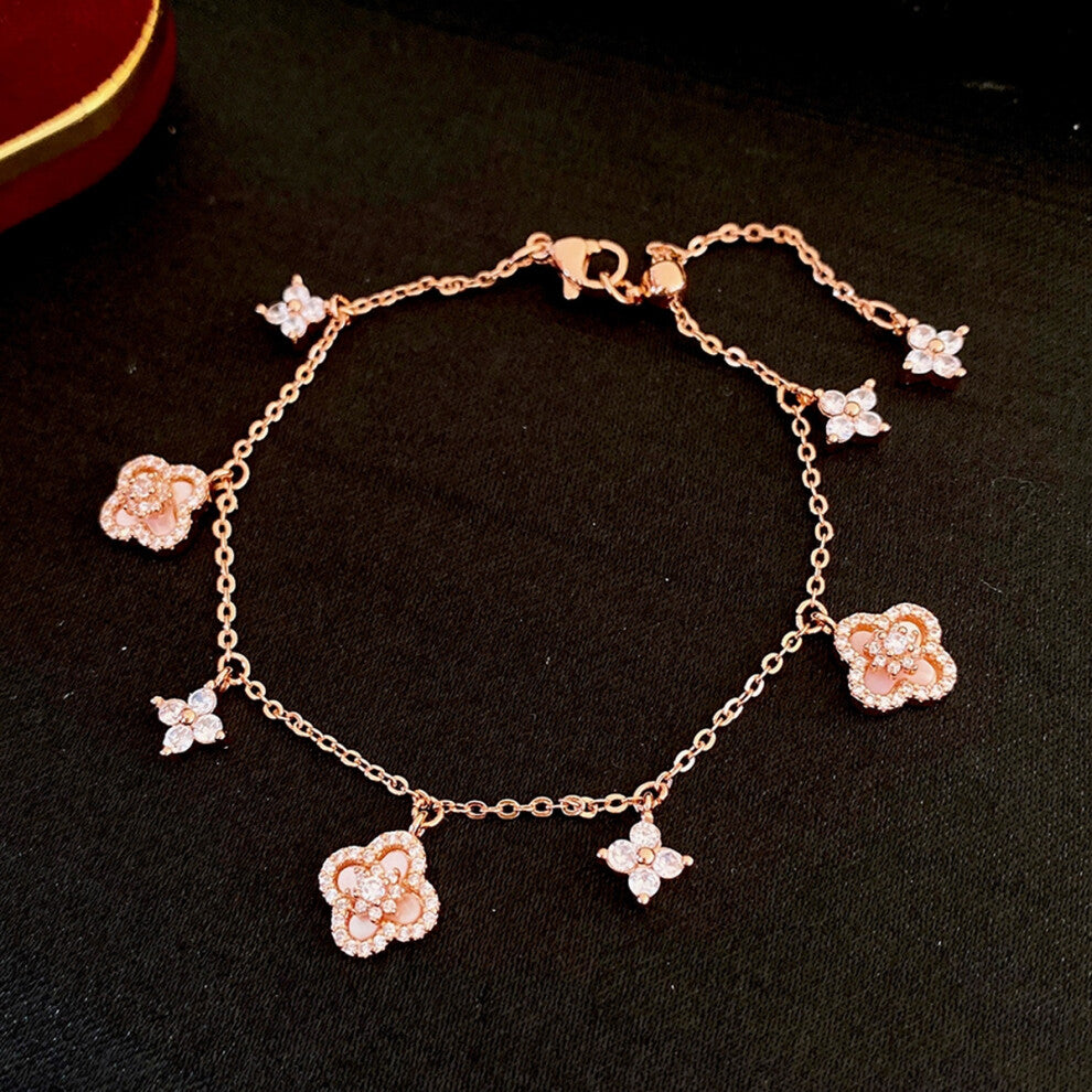 (Bracelet - gold) Korean-style simple zircon flower necklace, light luxury and high-end feel, collarbone chain, women's exquisite design sense, niche