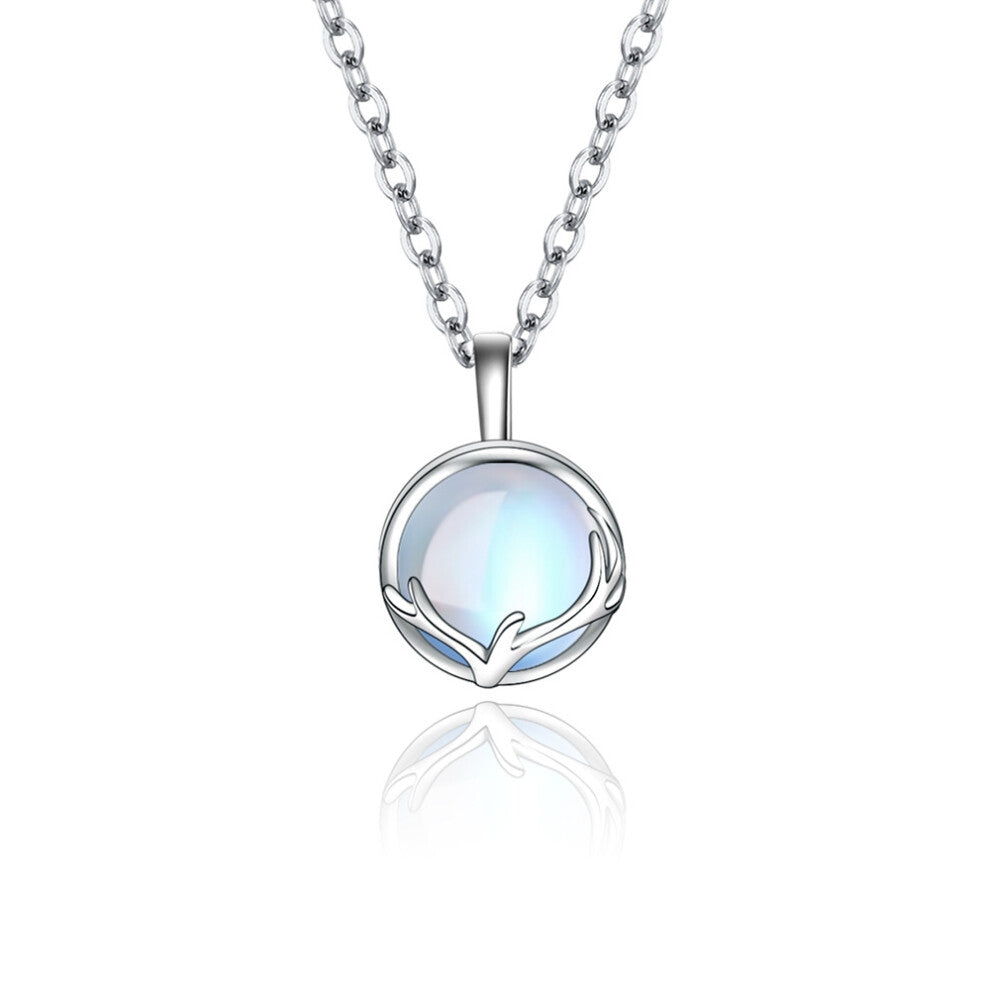 (Yilu Companion Pendant-With 40+5CM Extension Chain (Copper plated with white gold) M120) Light luxury and niche moonstone antler stud Moon deer versa