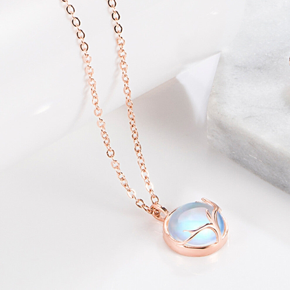 (Yilu Companion Pendant-With 40+5CM Extension Chain (Copper plated with rose gold) M121) Light luxury and niche moonstone antler stud Moon deer versat