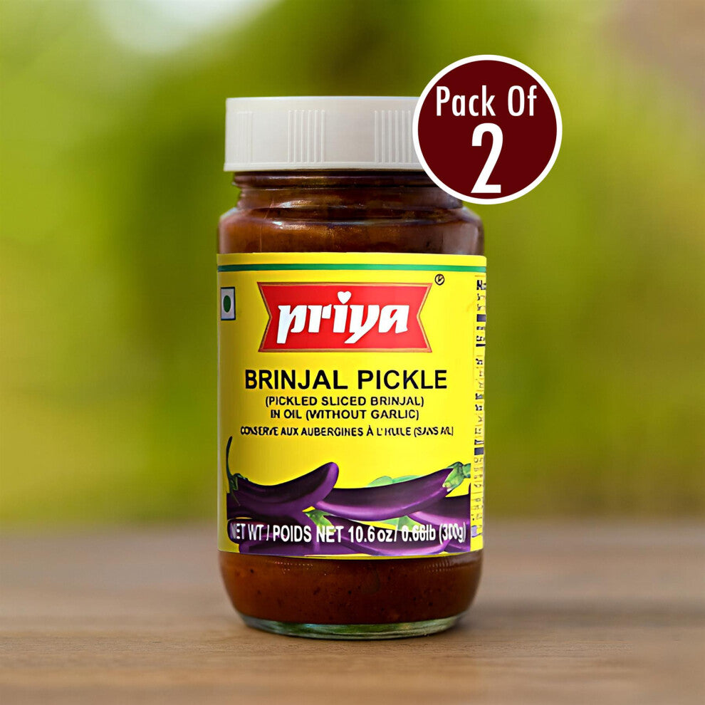 Priya Brinjal Pickle (Without Garlic) – 300g (Pack of 2) | Authentic South Indian Taste | Spicy & Tangy Eggplant Achar