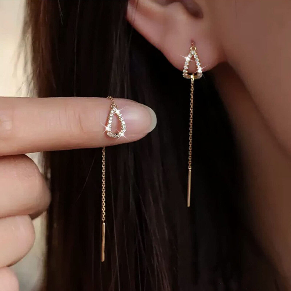 CZ Stud Earrings for Women and Girls, Gold Chain Threader Long Tassel Dangle Drop Earrings, Elegant Jewellery Style 2