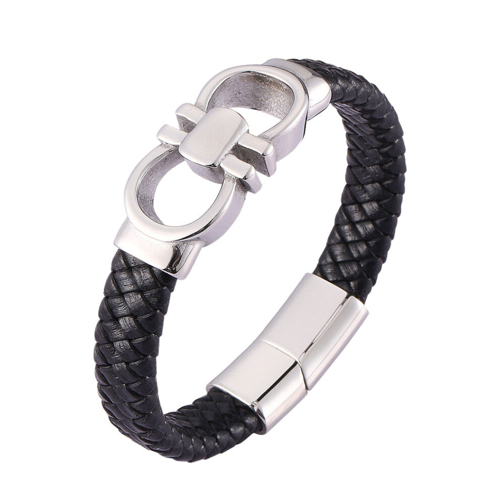 (185mm) Handcuff Braided Leather Bracelet For Men Size And Lightweight Wide