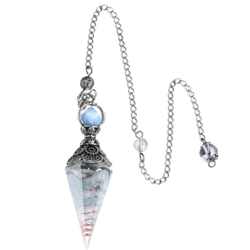 Jewellery Gemstone Pendulum Pendant with Chain for Reiki Healing Dowsing Aquamarine Balance Bracelet 3 inch