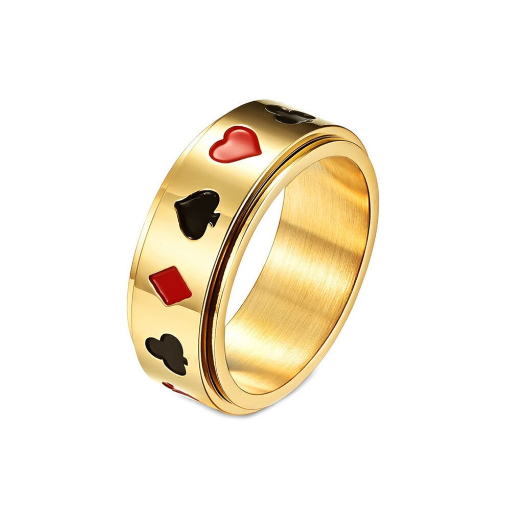 Stainless Steel Engagement Ring Rotating Anti-Stress Spades Poker Design Size 62 Gold Silver Black 19.7