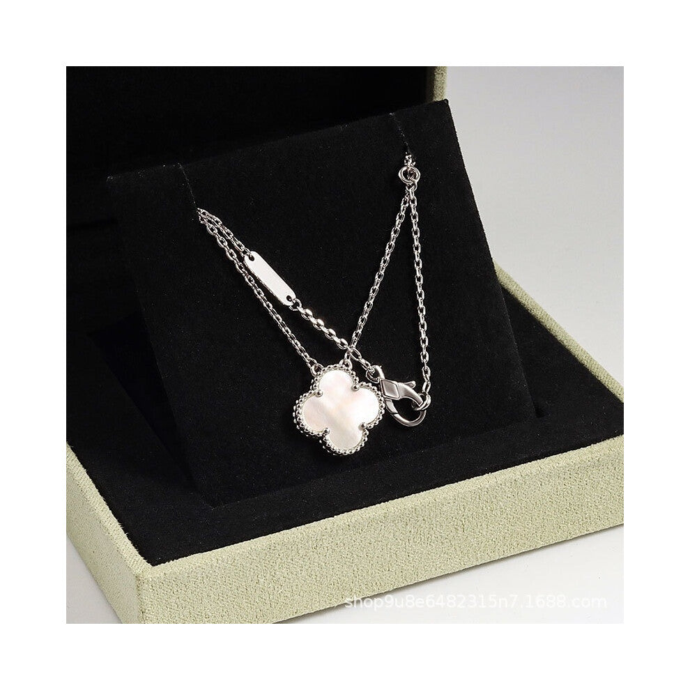 (White and gold "White Mother-of-Pearl" necklace, CNC buckle version) High version 18k gold pendant, collarbone chain, four-leaf clover necklace, red