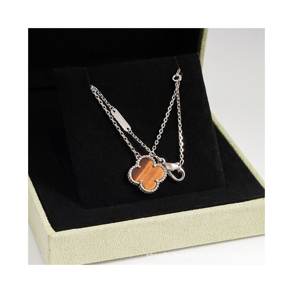 (White and gold tiger's eye necklace, CNC buckle version) High version 18k gold pendant, collarbone chain, four-leaf clover necklace, red chalcedony,