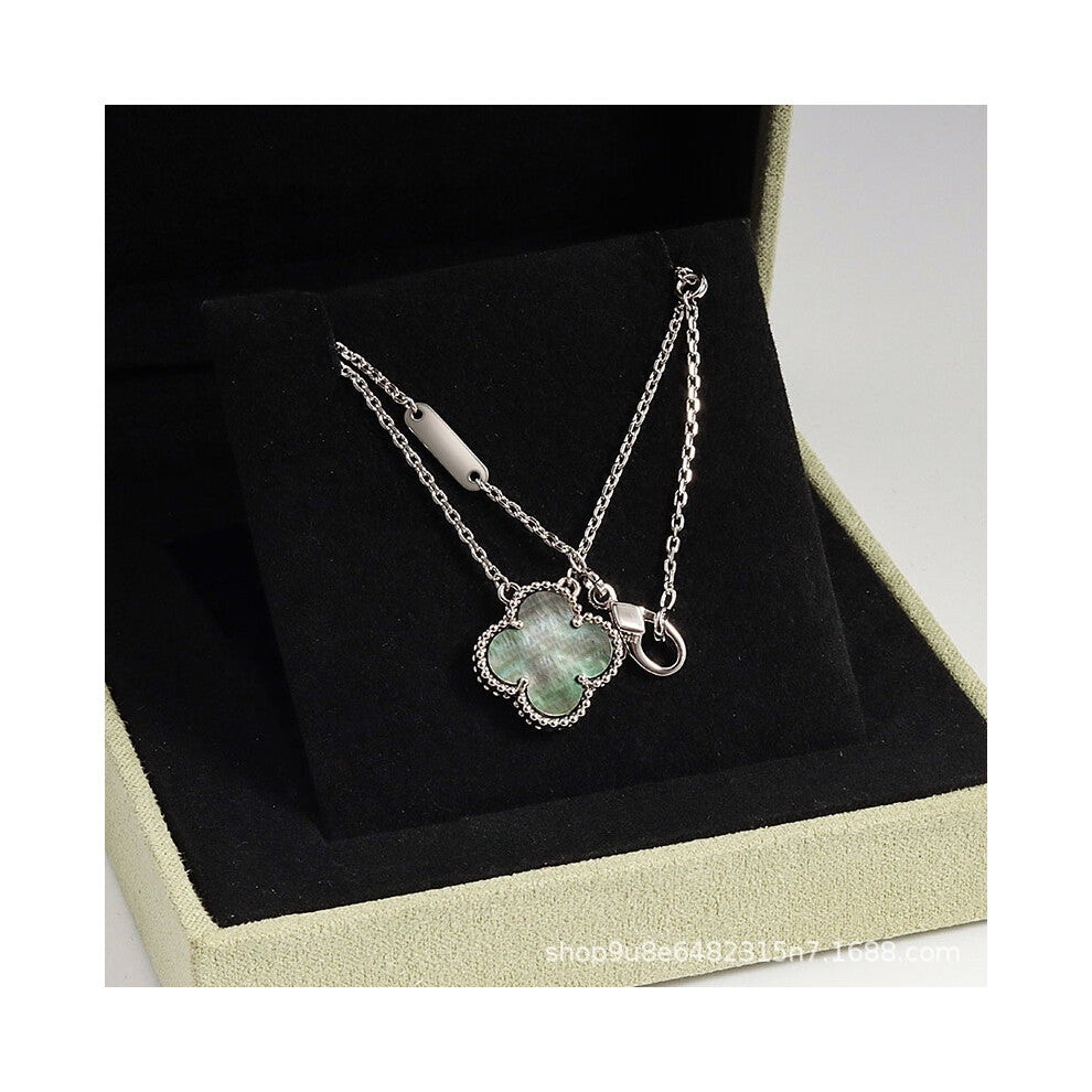 (A white and gold "Grey Mother-of-pearl" necklace, CNC buckle version) High version 18k gold pendant, collarbone chain, four-leaf clover necklace, red