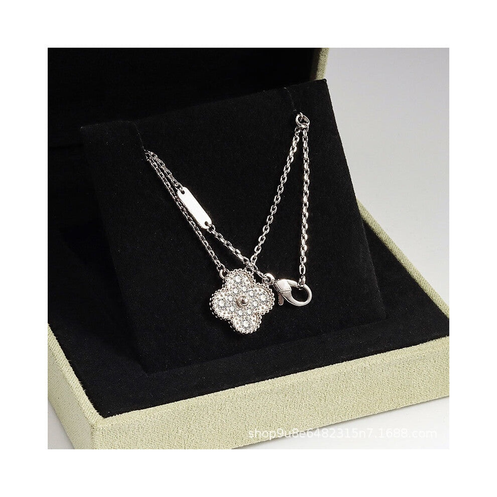 (White and gold [Full diamond style] necklace, CNC buckle version) High version 18k gold pendant, collarbone chain, four-leaf clover necklace, red cha