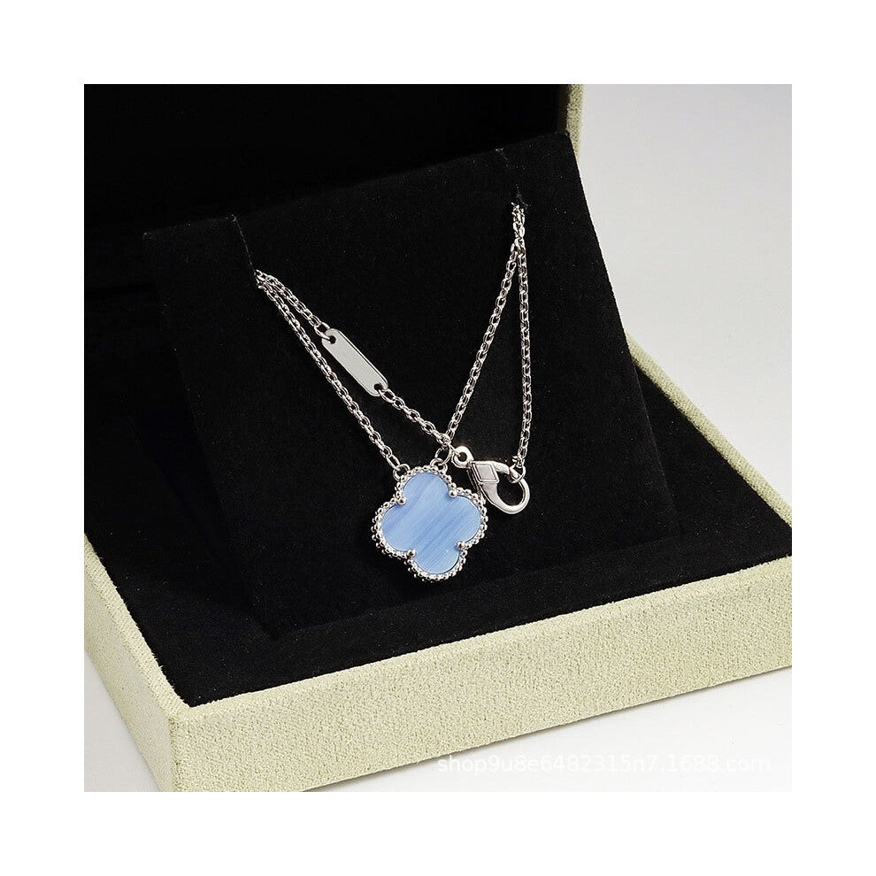 (White gold [purple chalcedony] necklace, CNC buckle version) High version 18k gold pendant, collarbone chain, four-leaf clover necklace, red chalcedo