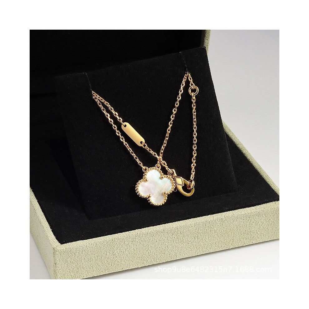 (Golden yellow ? White Mother-of-Pearl ? necklace, High version) High version 18k gold pendant, collarbone chain, four-leaf clover necklace, red chalc