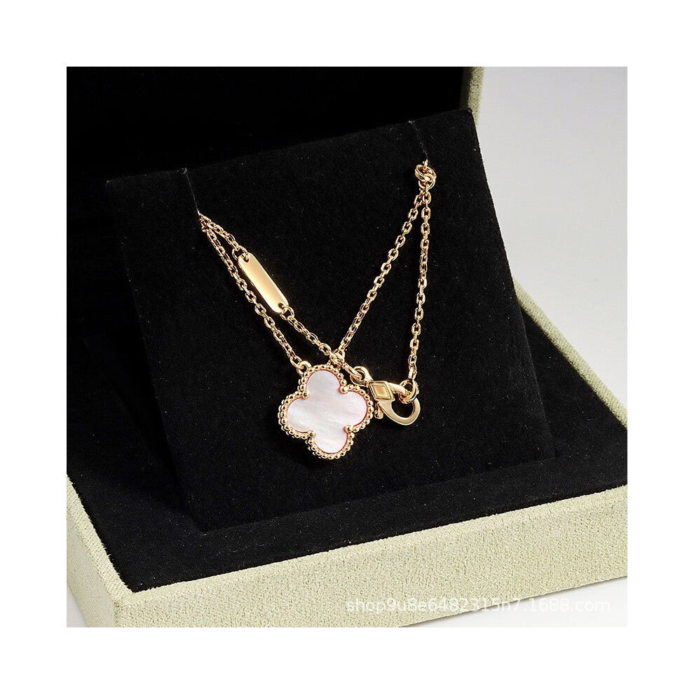 (Golden yellow ? Pink mother-of-pearl ? necklace, High version) High version 18k gold pendant, collarbone chain, four-leaf clover necklace, red chalce