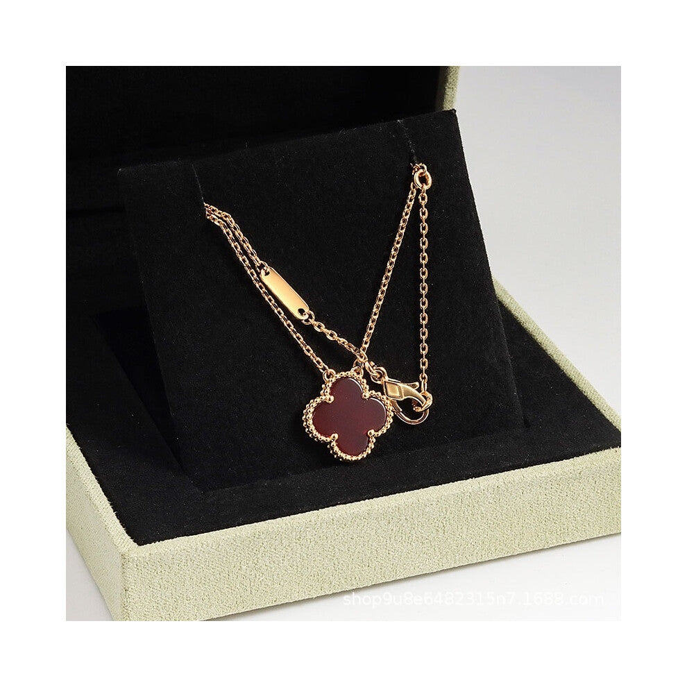 (A golden yellow [red agate] necklace, CNC buckle version) High version 18k gold pendant, collarbone chain, four-leaf clover necklace, red chalcedony,