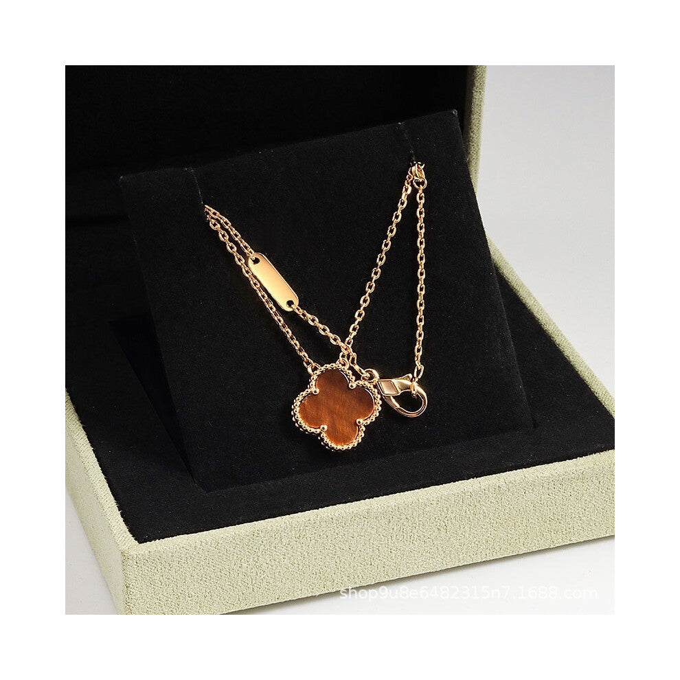 (Golden yellow tiger's eye necklace, CNC buckle version) High version 18k gold pendant, collarbone chain, four-leaf clover necklace, red chalcedony, w