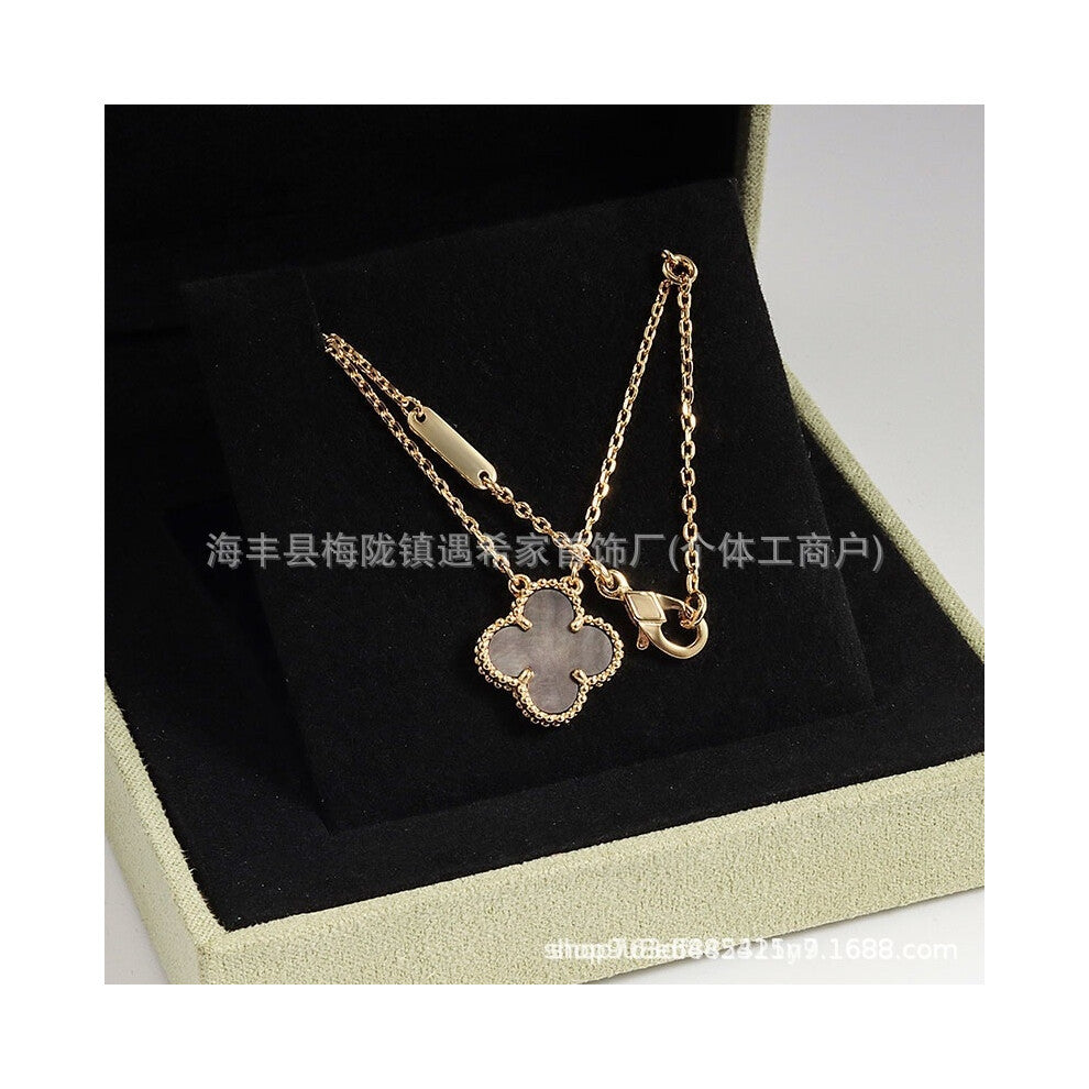 (A golden yellow ? Grey Mother-of-pearl ? necklace, CNC buckle version) High version 18k gold pendant, collarbone chain, four-leaf clover necklace, re