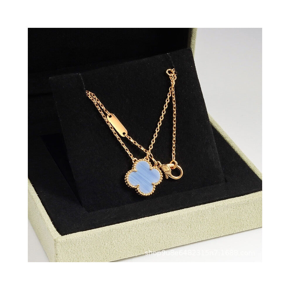 (A golden yellow [purple chalcedony] necklace, High version) High version 18k gold pendant, collarbone chain, four-leaf clover necklace, red chalcedon