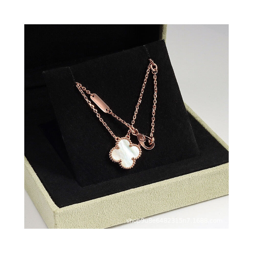 (Rose gold [White Mother-of-Pearl] necklace, CNC buckle version) High version 18k gold pendant, collarbone chain, four-leaf clover necklace, red chalc
