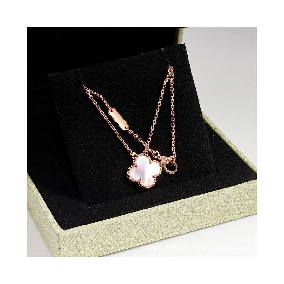 (Rose gold [Pink mother-of-pearl] necklace, CNC buckle version) High version 18k gold pendant, collarbone chain, four-leaf clover necklace, red chalce
