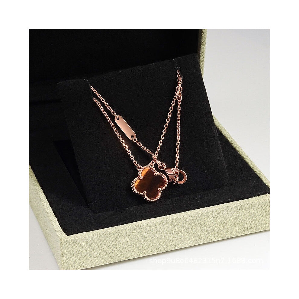 (Rose gold [Tiger's Eye] necklace, CNC buckle version) High version 18k gold pendant, collarbone chain, four-leaf clover necklace, red chalcedony, whi