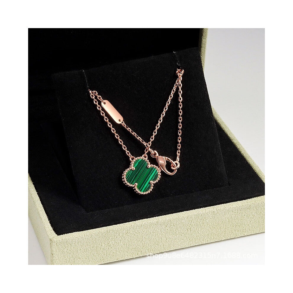 (Rose gold malachite necklace, High version) High version 18k gold pendant, collarbone chain, four-leaf clover necklace, red chalcedony, white mother-