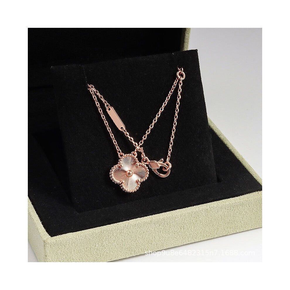 (Rose gold laser version necklace, High version) High version 18k gold pendant, collarbone chain, four-leaf clover necklace, red chalcedony, white mot