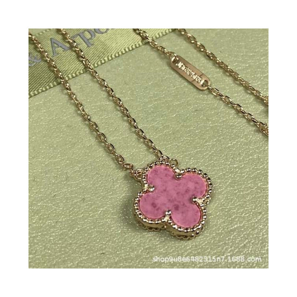(Rose gold [rose pink] necklace, CNC buckle version) High version 18k gold pendant, collarbone chain, four-leaf clover necklace, red chalcedony, white