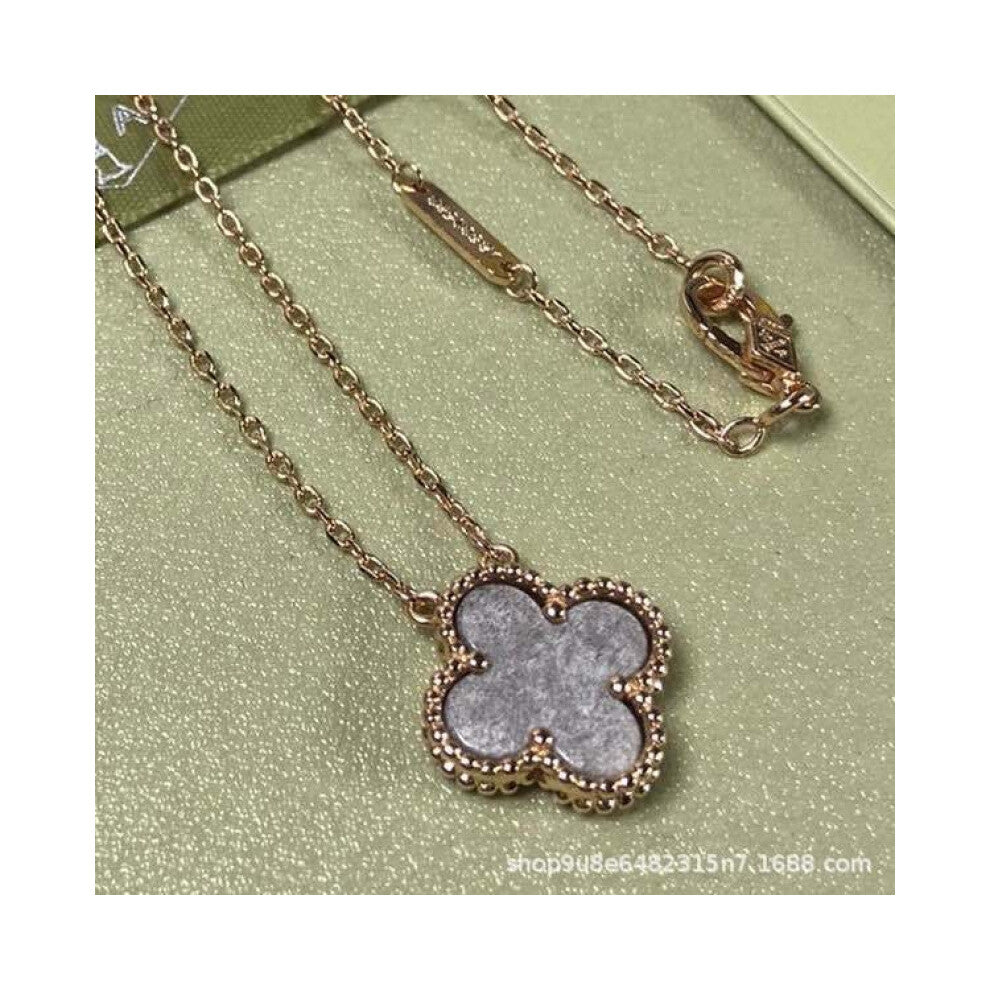 (Rose gold [Silverstone] necklace, High version) High version 18k gold pendant, collarbone chain, four-leaf clover necklace, red chalcedony, white mot
