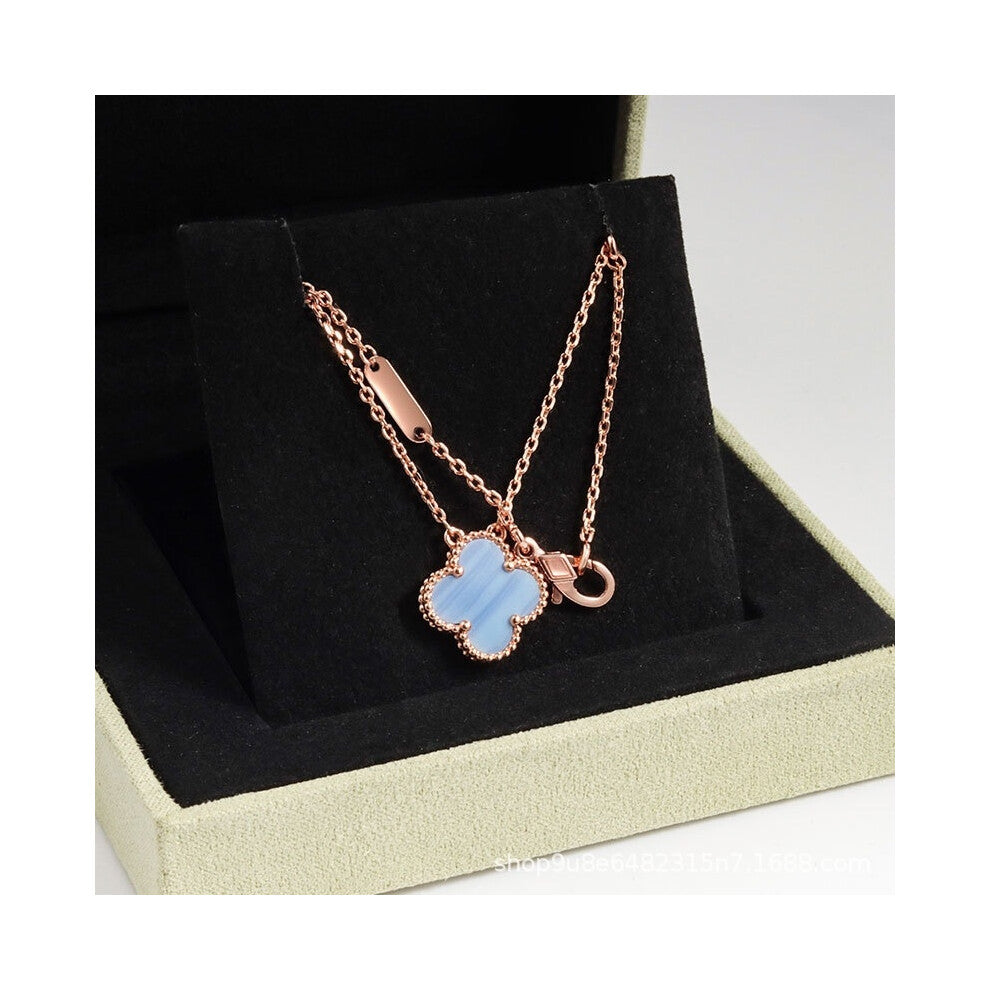 (Rose gold [purple chalcedony] necklace, CNC buckle version) High version 18k gold pendant, collarbone chain, four-leaf clover necklace, red chalcedon