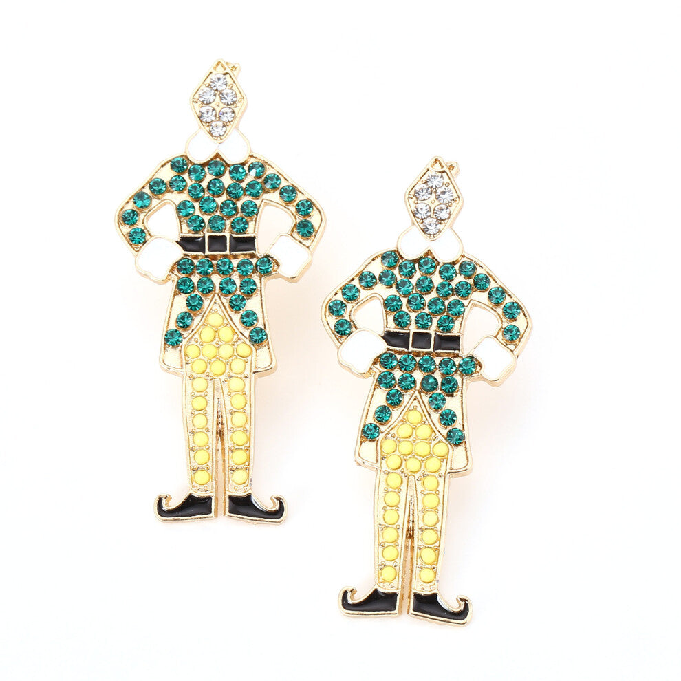 Creative Cartoon Nutcracker Earrings with Exaggerated Personality and Diamond-Studded Rice Beads