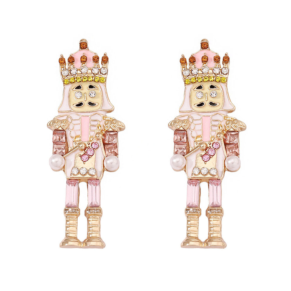 Creative Multicolor Alloy Diamond Dripping Nutcracker Soldier Women's Earrings