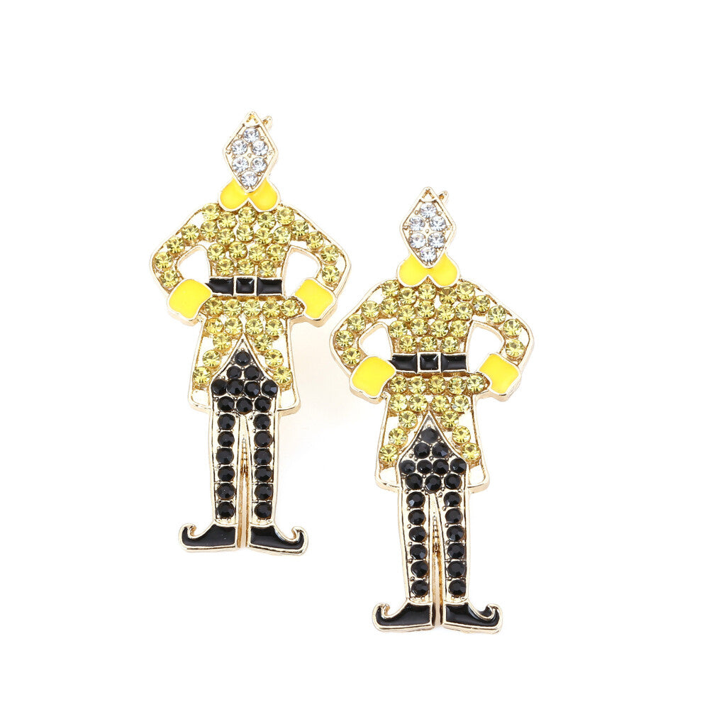 Creative Cartoon Nutcracker Earrings with Diamond-Studded Beads, 2 Colors