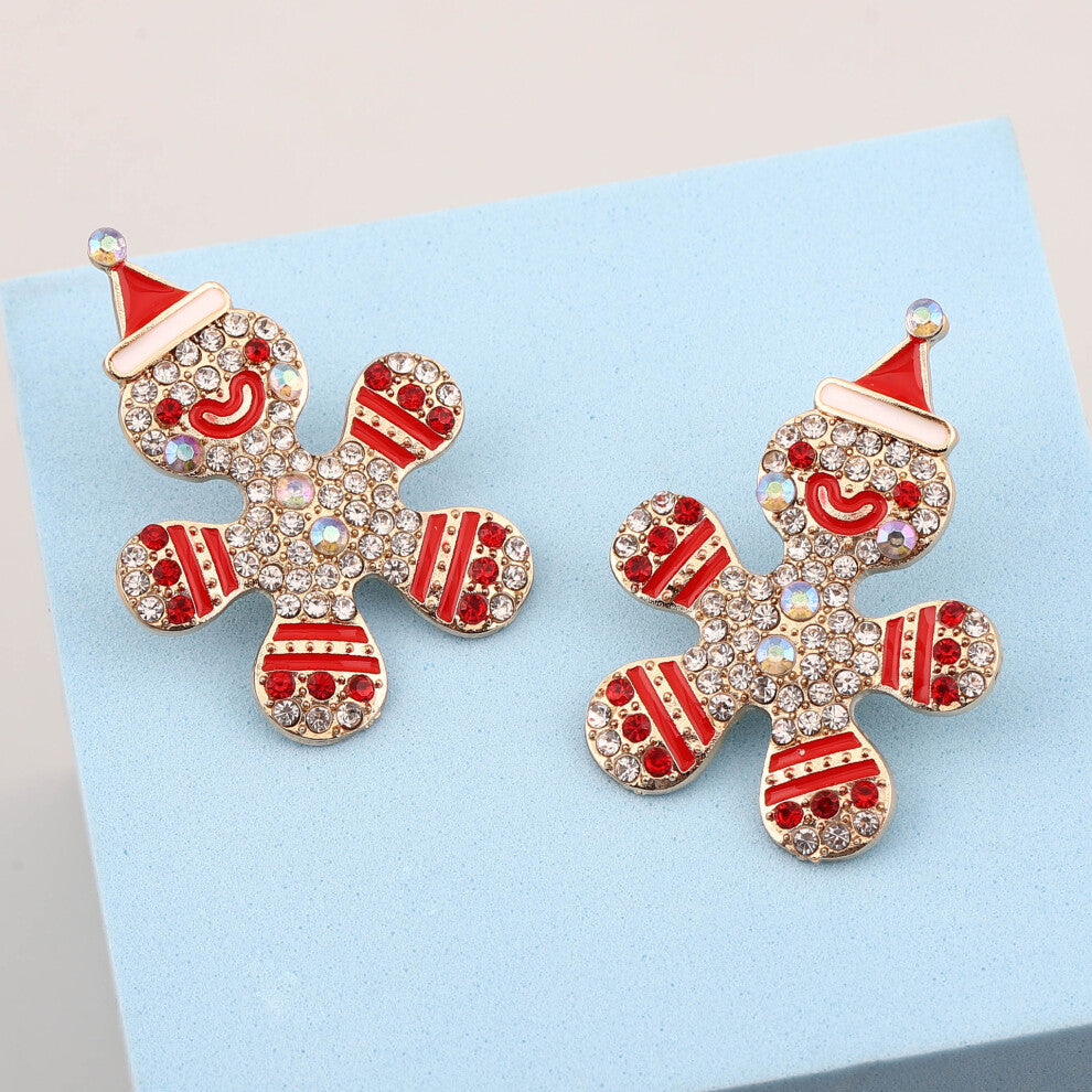 Creative Cartoon Snowman Alloy Diamond Earrings, Pearl Funny Christmas Cookie Man Red Rhinestone Model