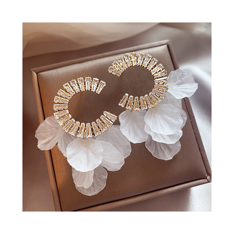 Silver Needle Zircon Petal Tassel Earrings Light Luxury High-End Women's Earrings