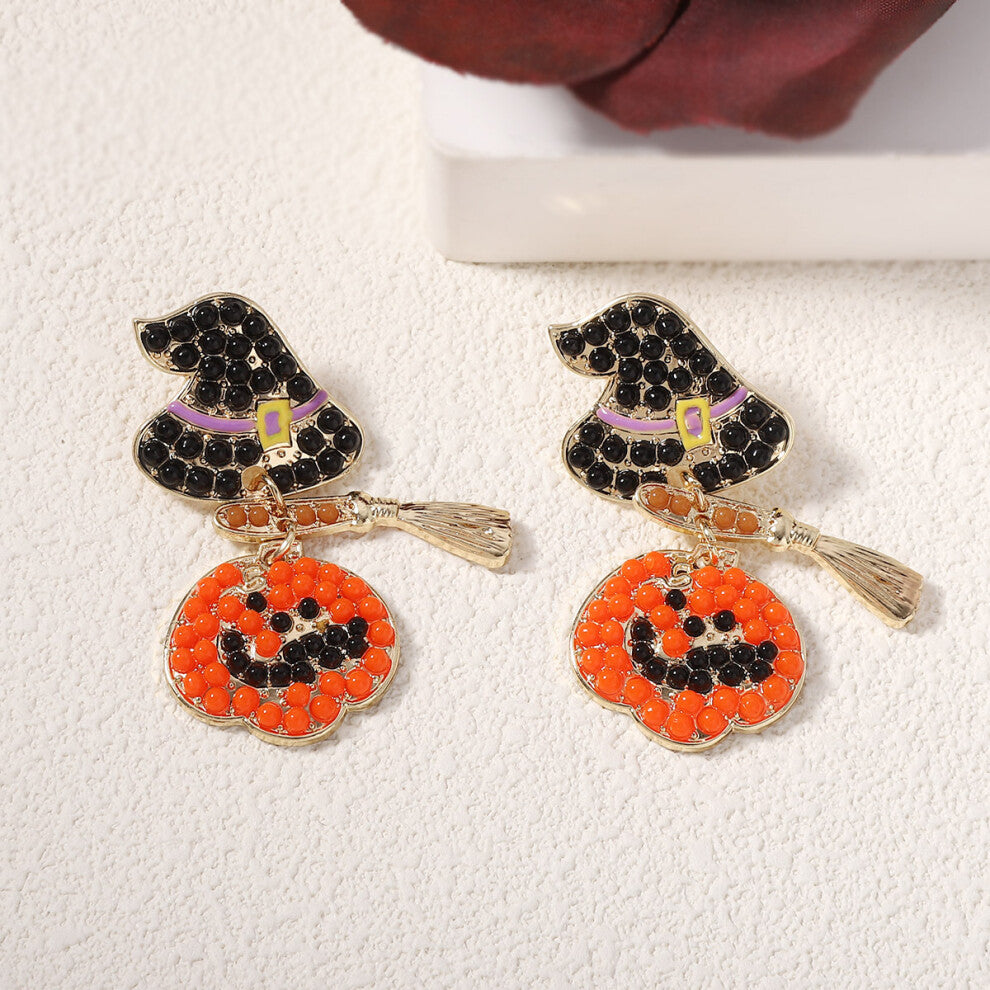 New Halloween Creative Niche Design Harry Broom Hat Pumpkin Earrings All-Match Yellow