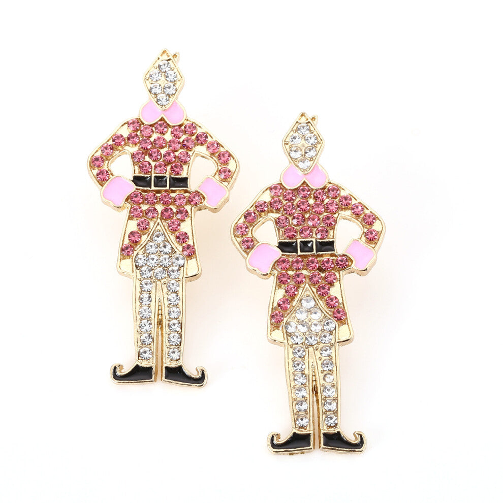 Creative Cartoon Nutcracker Earrings with Exaggerated Personality and Diamond-Studded Rice Beads, Picture Color 3