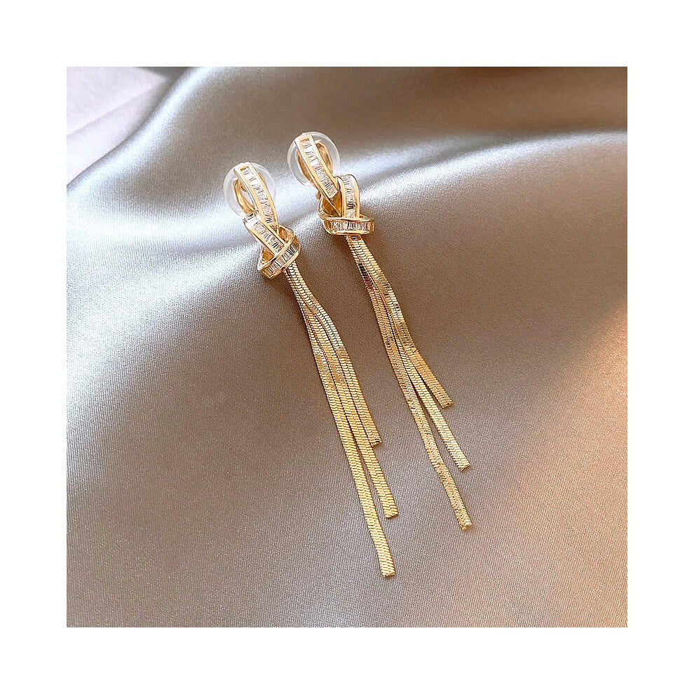 Silver Needle Letter Zircon Petal Tassel Earrings Light Luxury Gold Knot Tassel Earrings for Women
