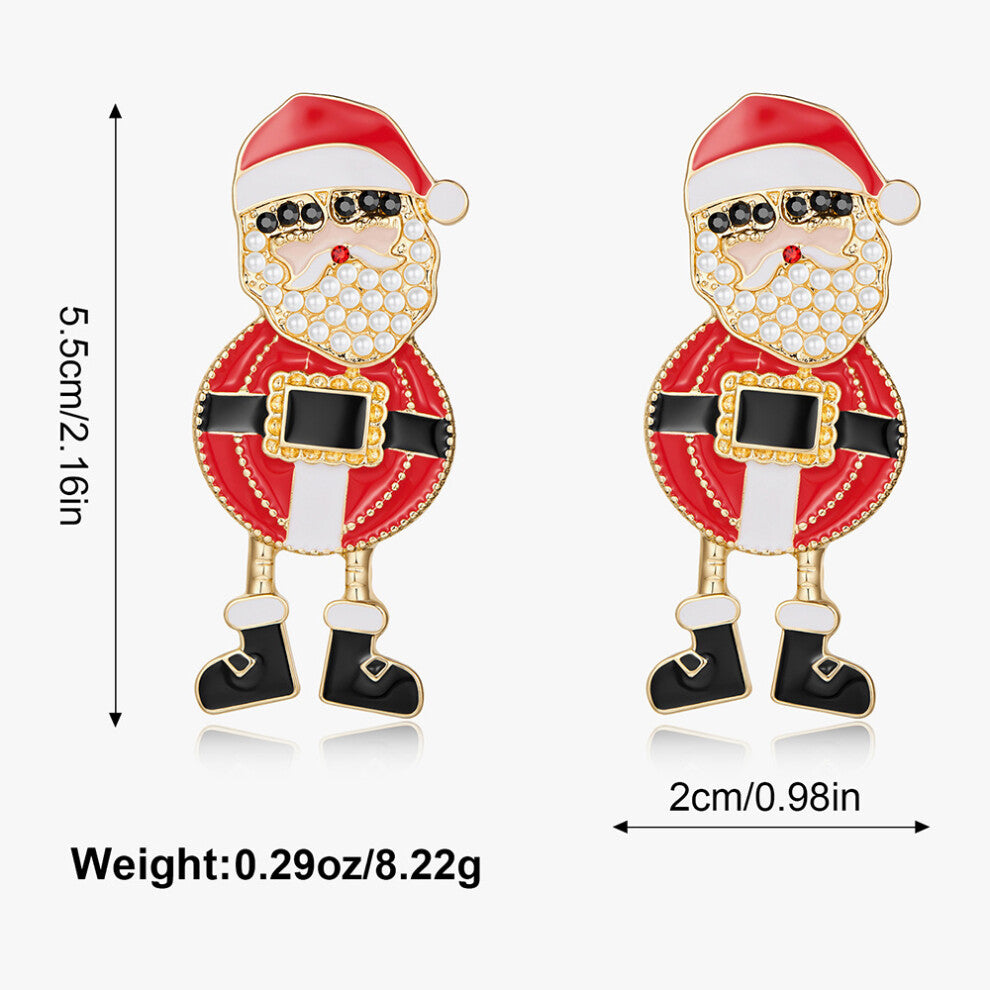 Creative Enamel Inlaid Pearl Santa Claus Holiday Casual Earrings EG230146A Alloy Rhinestone ABS Glossy Pearl